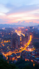 Obraz premium Cityscape Twilight Aerial View