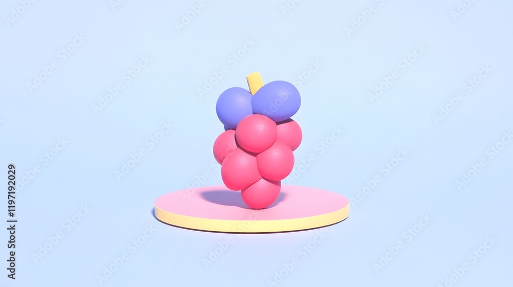 Poster stylized grape cluster with shadow effect on pastel circular design
