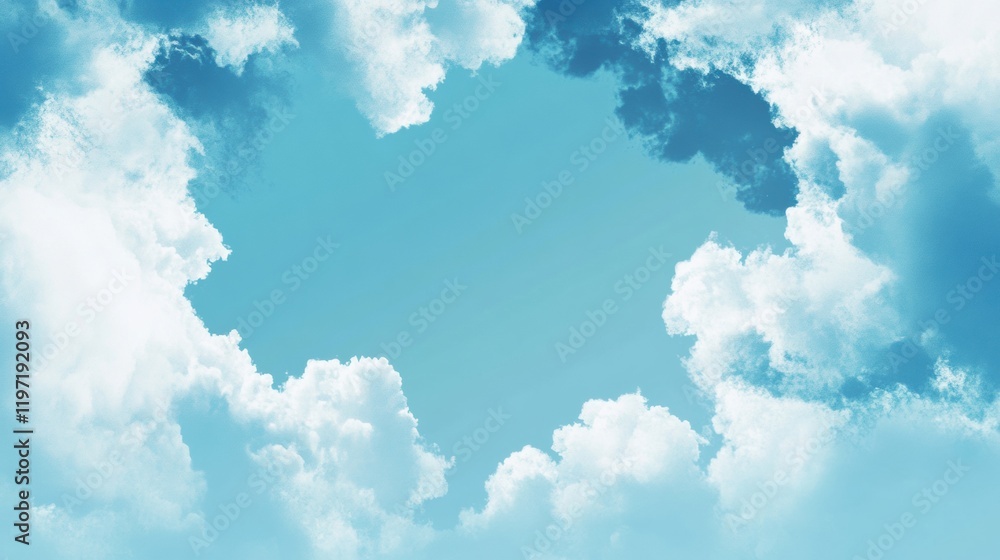 Poster Expansive blue sky with fluffy clouds creating ample blank space for creative text placement. Generative AI