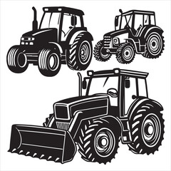 set of Tractor silhouette vector, old tractor vector silhouette, old farmer driving an old tractor