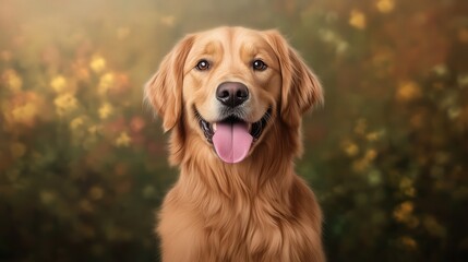 Obraz premium Joyful Golden Retriever Dog with Long Tongue Playfully Enjoying the Outdoors in a Vibrant Setting Capturing the Essence of Canine Happiness and Freedom
