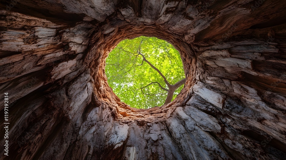 Wall mural Magical Hollow Tree Unveils Verdant Sanctuary Within