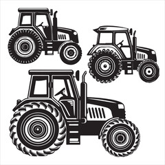 set of Tractor silhouette vector, old tractor vector silhouette, old farmer driving an old tractor