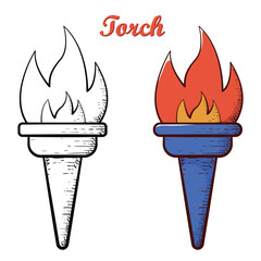 torch hand drawn engrave style vector art icon