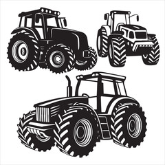 set of Tractor silhouette vector, old tractor vector silhouette, old farmer driving an old tractor