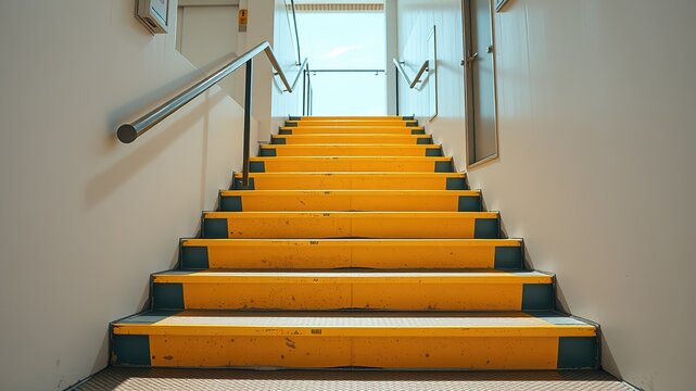 Yellow Caution Stairs Outdoor Industrial Exit
