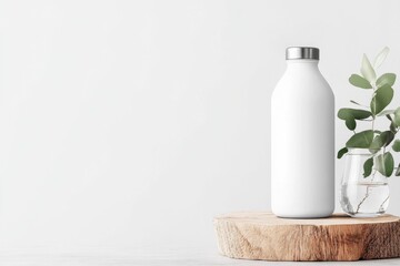 A minimalist desk setup with a plant, water bottle, and organized stationery, promoting productivity and mental clarity