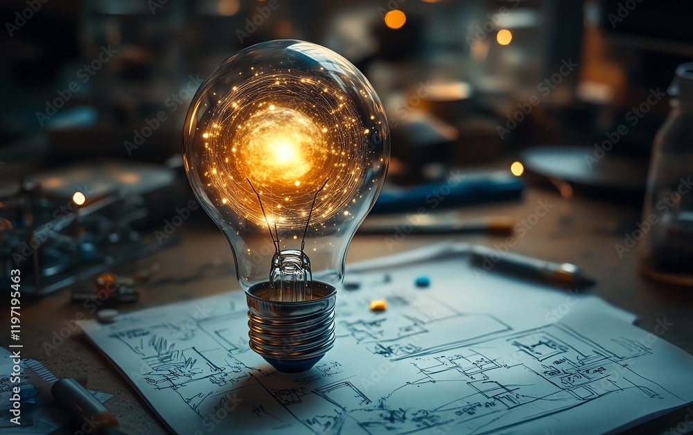 Poster light bulb encapsulating a solar system