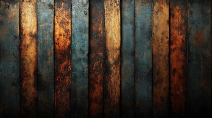 Rustic Vertical Wood Texture Background with Aged and Weathered Planks in Dark Brown, Orange and Grey Hues