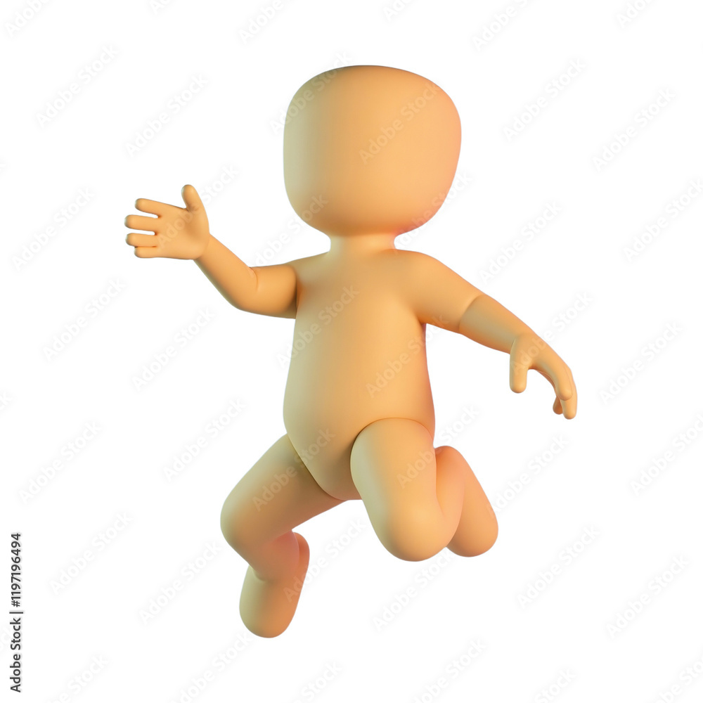 Poster 3d-rendered figure leaps dynamically against a soft gradient background