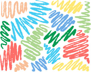 Wavy line mark. Sketch crayon brushstroke. Scribble swirl pattern. Brush paint element. Children doodle highlight marker drawn