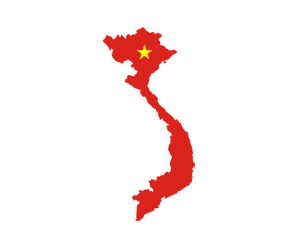 Vietnam flag and map icon. Vietnam border boundary country shape nation national illustration on transparent background PNG.
