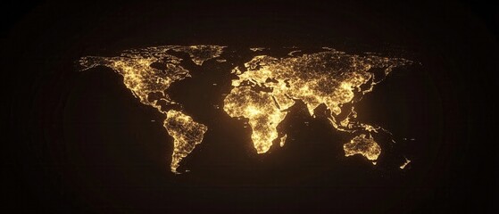 Golden Global Network Illuminated World Map Digital Art