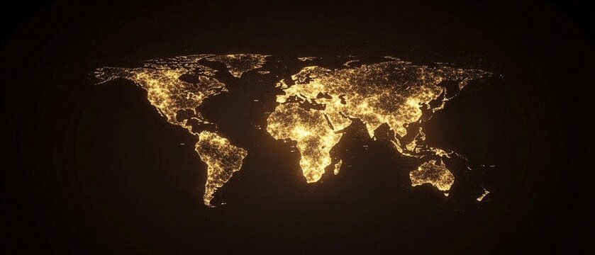 Golden Global Network Illuminated World Map Digital Art - Powered by Adobe