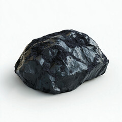 Natural black mineral rock with a glossy surface and rough texture displayed on a plain background