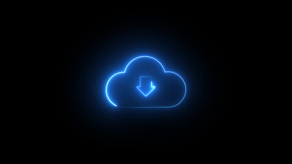 Cloud Download Neon Sign. Illustration of Business Promotion.