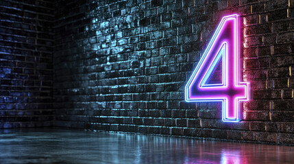 vibrant neon number four glows against dark brick wall, creating modern and stylish atmosphere