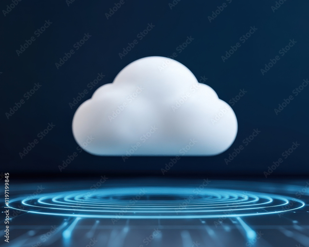 Poster high tech cloud platform floating above glowing digital interface, symbolizing innovation and connec