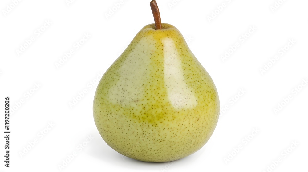 Poster single green pear with smooth surface and hint of yellow on white background
