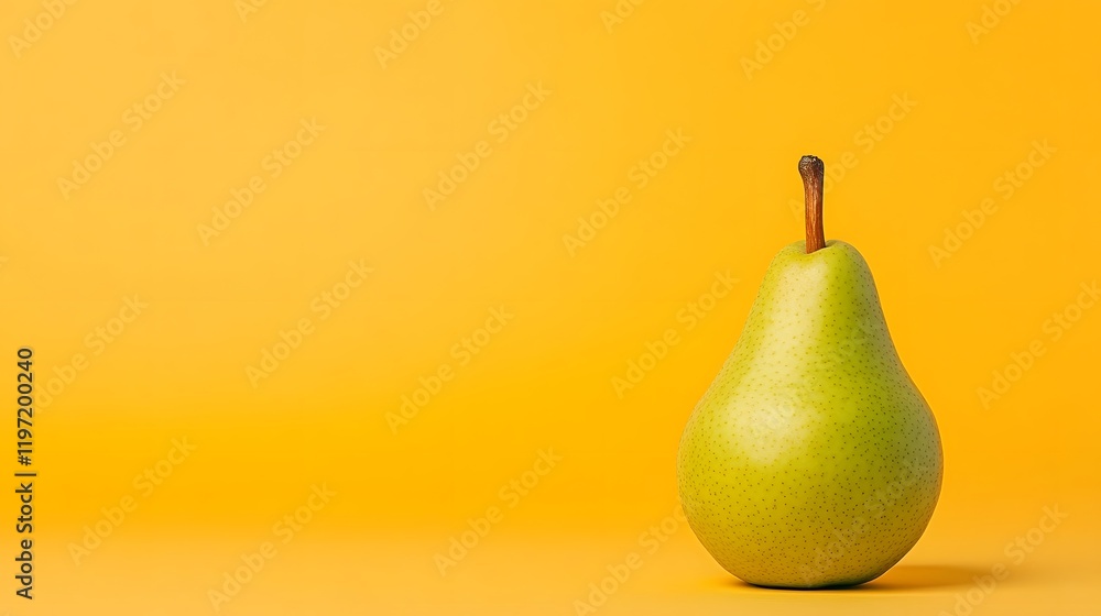 Poster vibrant green pear with smooth surface and hint of yellow on plain background