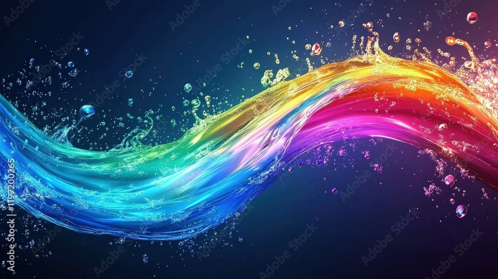 Poster vibrant abstract spectrum of water waves in a dynamic flow of colorful splashes with magical light e