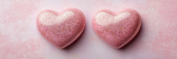Obraz premium Two pink hearts with nice glittery texture details on empty background