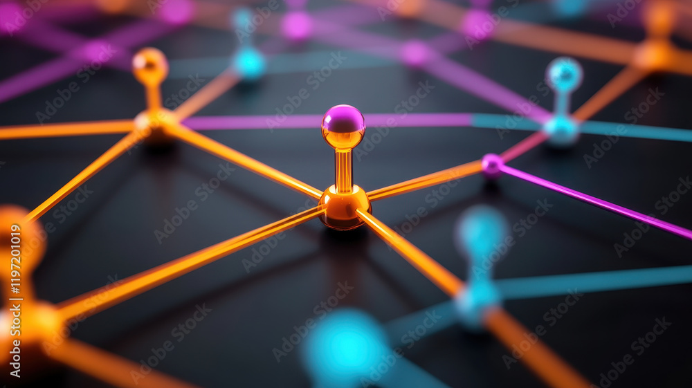 Aufkleber futuristic network representation with vibrant colors and connections, showcasing dynamic cloud stru