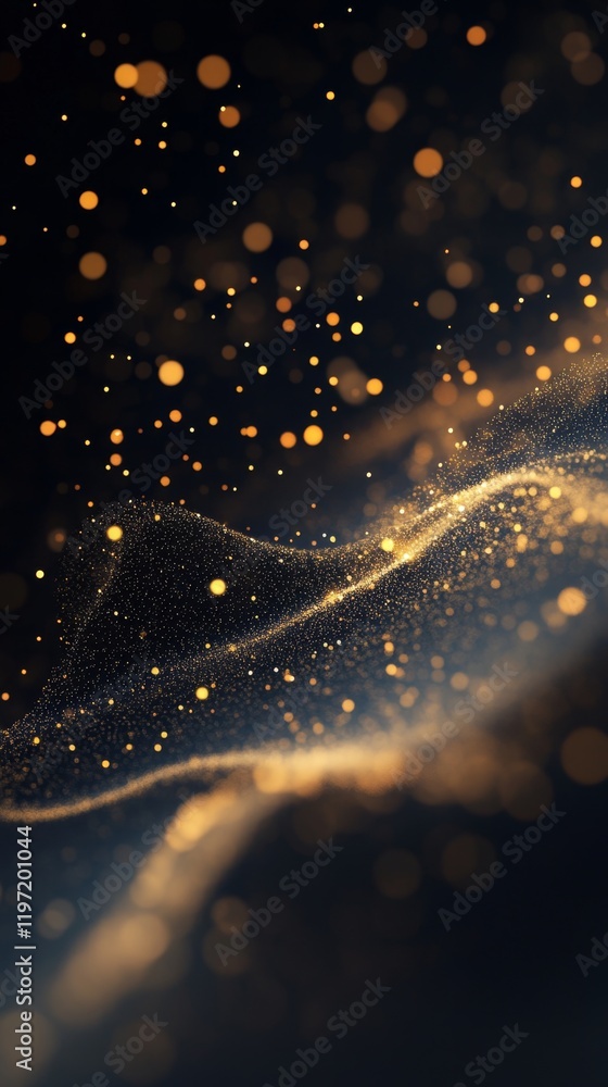 Poster abstract glowing particles with soft waves and dark background