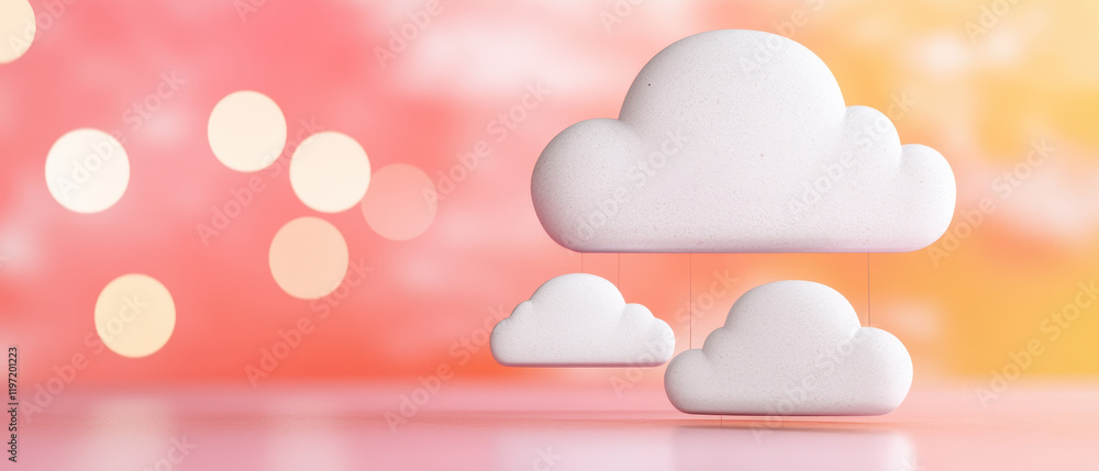 Poster Clouds in dreamy setting with soft colors and bokeh effect create serene atmosphere. Perfect for virtual themes