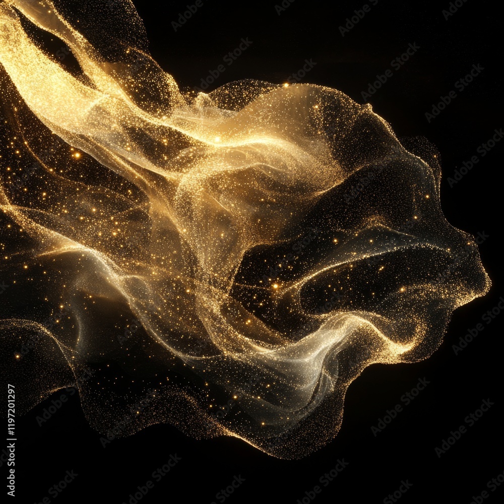 Poster golden sparkling abstraction with flowing lights and soft waves