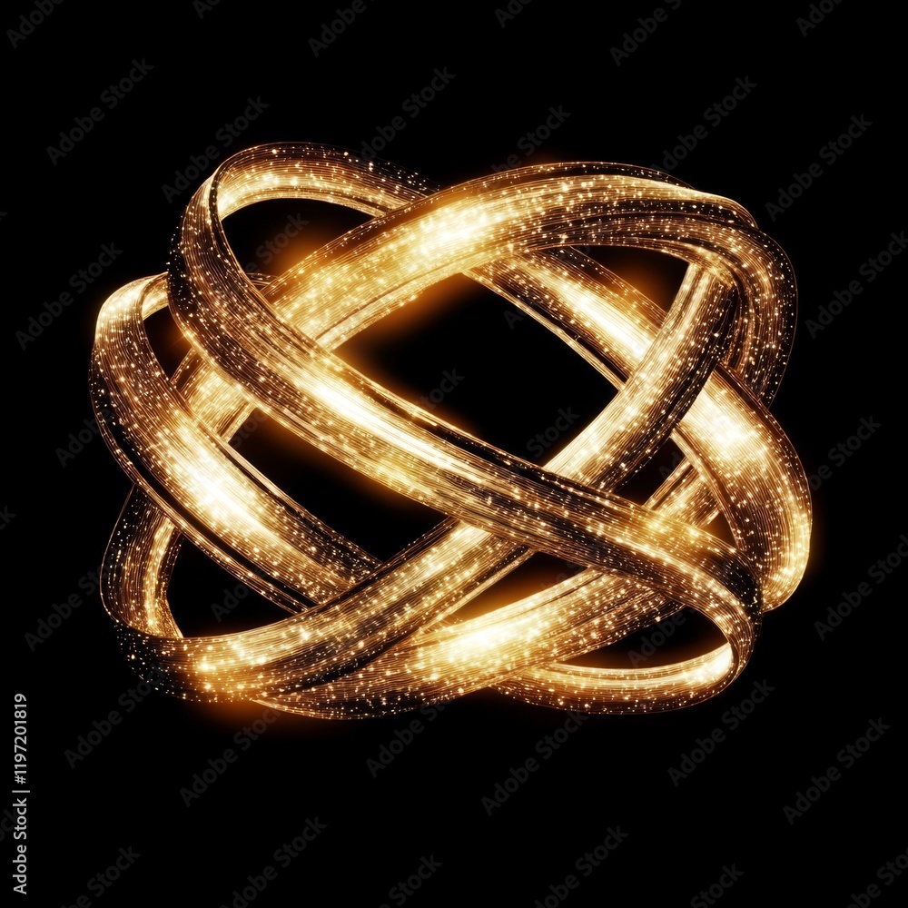 Poster shimmering golden orb with sparkling effects on black background