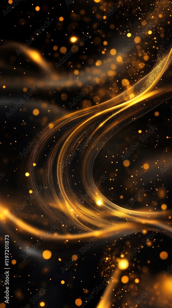 Poster flowing gold light abstract background with bokeh and sparkles