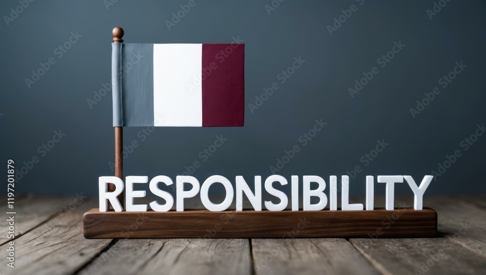 Aufkleber responsibility text title in center and checkmark flag stand line duty path in slate gray maroon whi