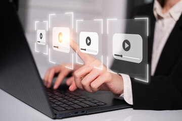 Online video course e-learning cyberspace education computer technology study concept