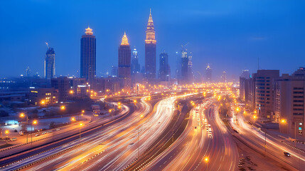 Obraz premium Night Cityscape Highway Lights