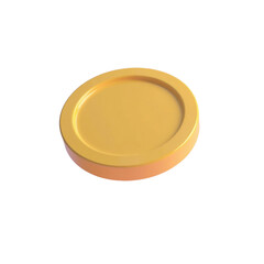 vibrant yellow disc floats against a soft lilac background
