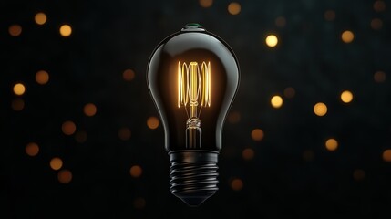 Illuminating Light Bulb Glowing Against Deep Black Background Showcasing Modern Design and Emitting Warm Light Creating an Inviting Atmosphere