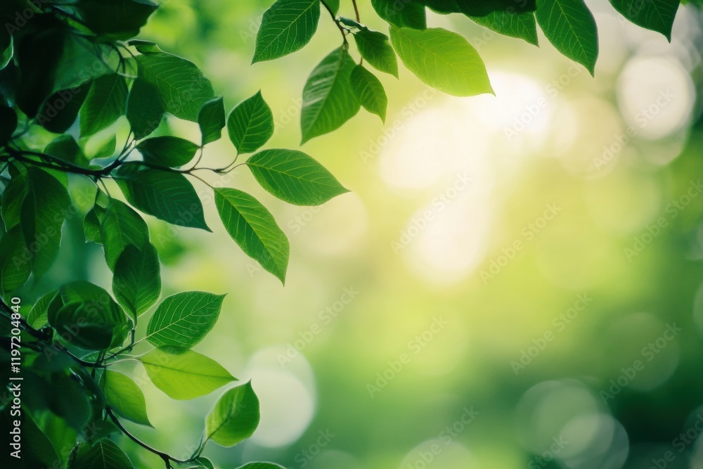 Leinwandbilder Lush green leaves creating a serene atmosphere with ample space for additional text or design elements. Generative AI