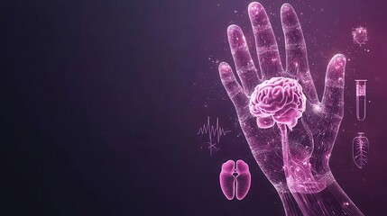 Naklejka premium Protective gloves glowing with health icons, hygiene and safety focus, 3D illustration