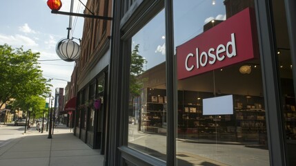 Naklejka premium Closed boutique storefront with elegant window display, symbolizing the end of a day and the anticipation of a new beginning.