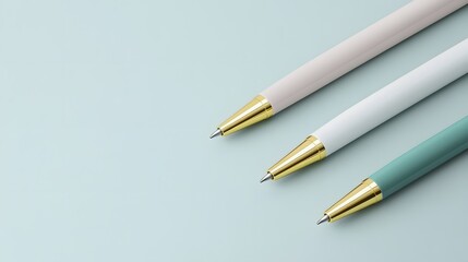 Elegant Office Pen Set on Pastel Grey Backdrop in 3D