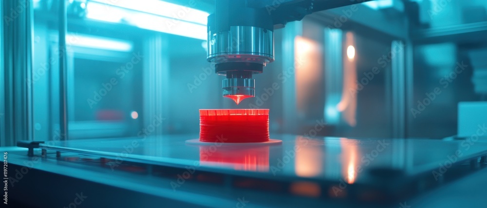 Poster 3d printing in action: red filament creation