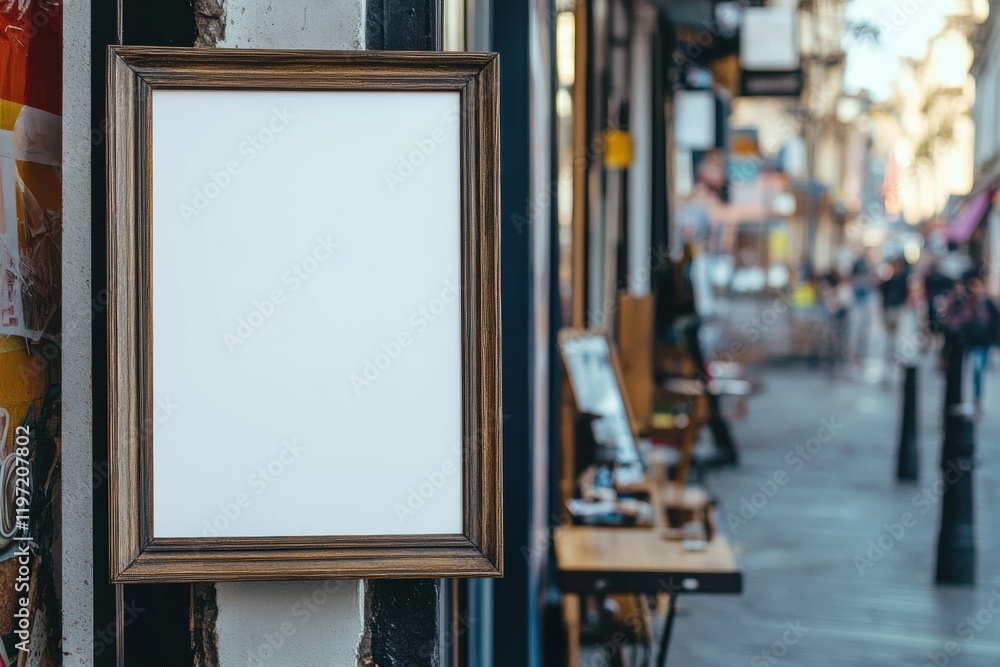 Aufkleber Empty mock up frame in a vibrant street, inviting text placement for creative purposes. Generative AI