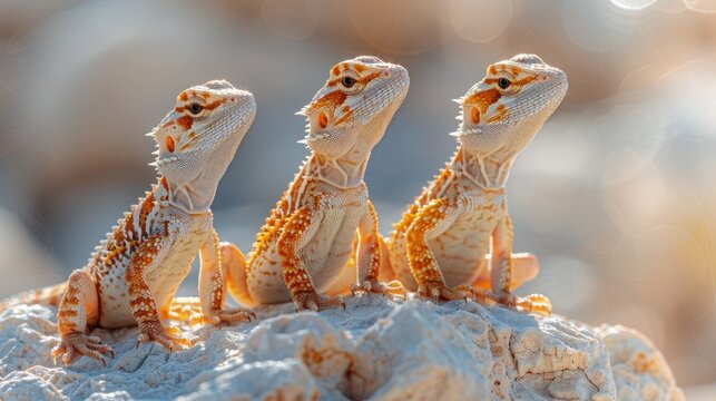 Group of Bearded Dragons (Pogona vitticeps) Together