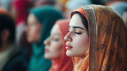 Obraz premium Woman in Traditional Hijab at Cultural Gathering