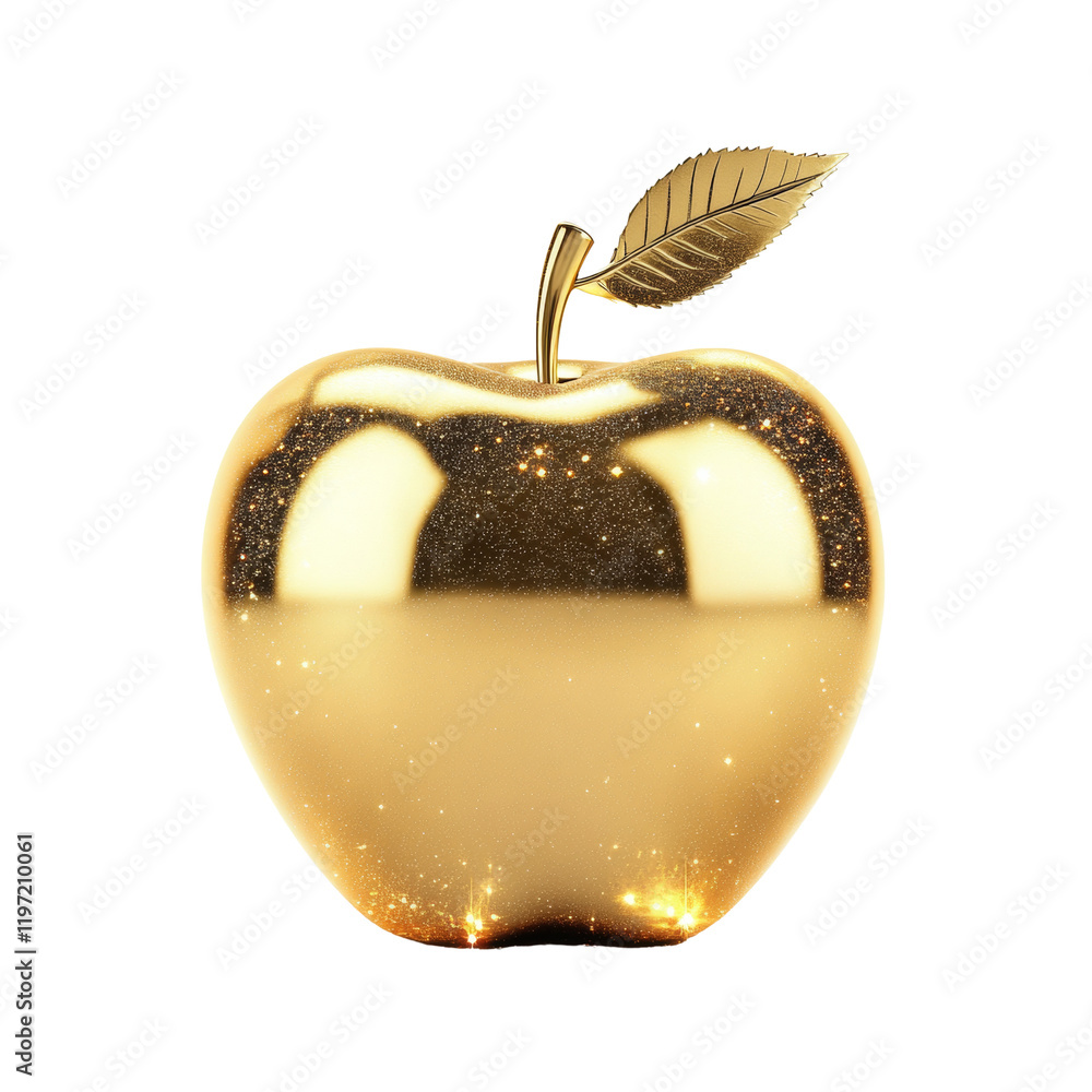 Aufkleber a digitally rendered image of a gold apple with a golden leaf atop a black background.