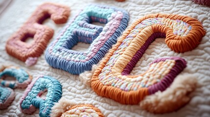 Typography designed as quilted fabric letters