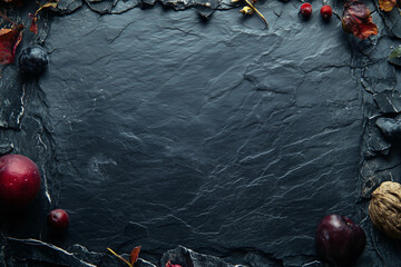  Banner with Space for Text, Black Stone Textured Kitchen Board, Top View