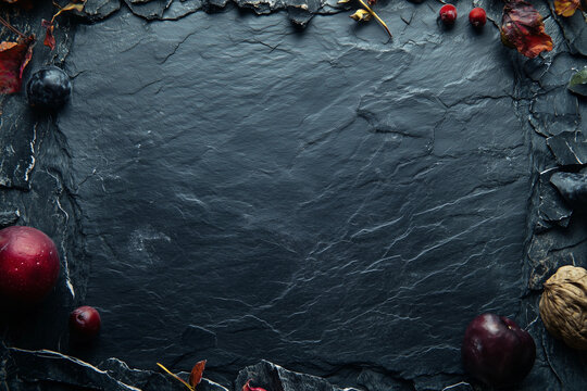  Banner with Space for Text, Black Stone Textured Kitchen Board, Top View