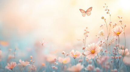 Delicate butterfly interacting with beautiful blossoms in nature's garden close-up shot spring environment soft focus concept
